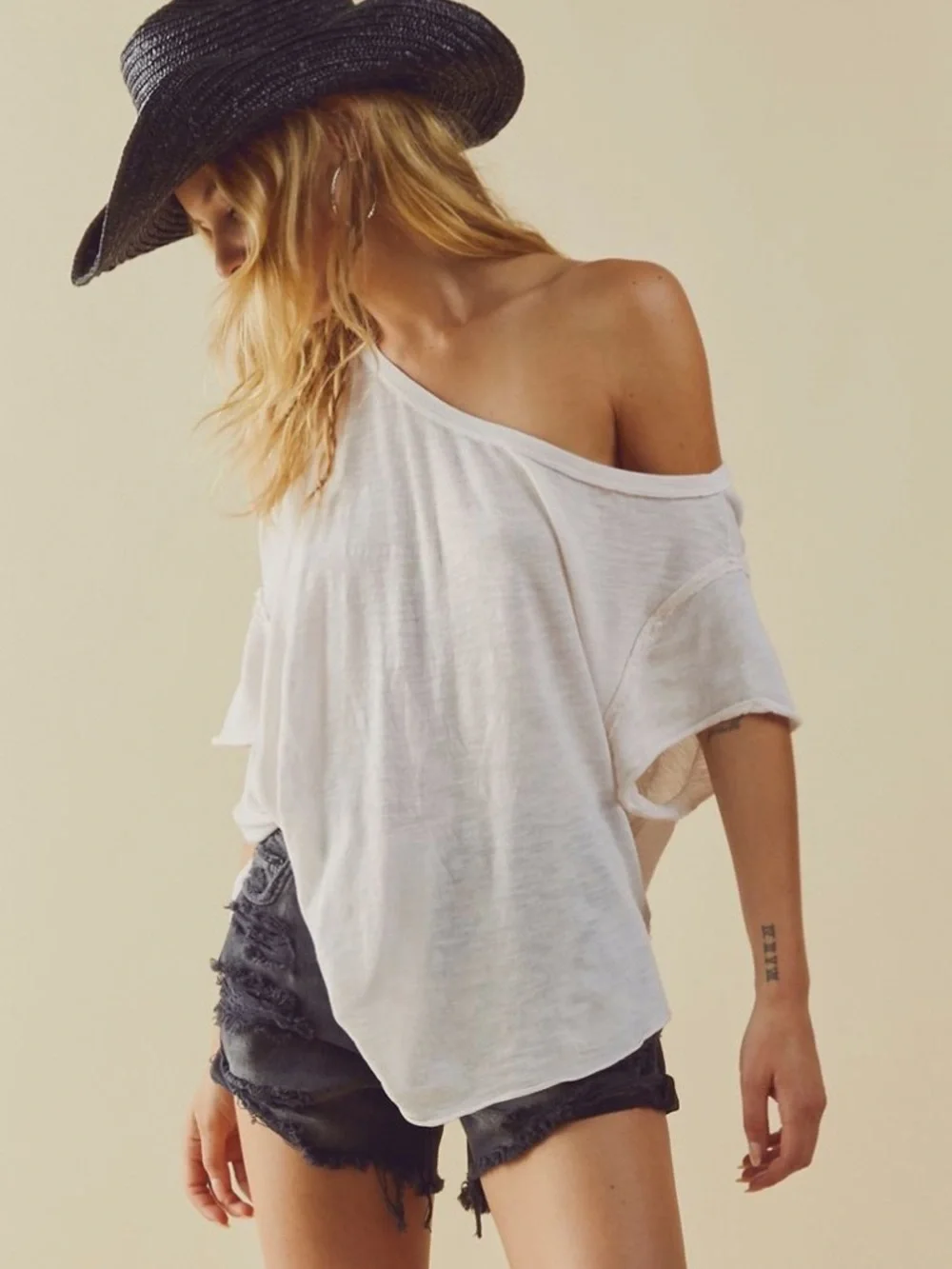 Free People x We the Free Care FP White U Fancy Tee Off Shoulder White T-shirt - Picture 4 of 10